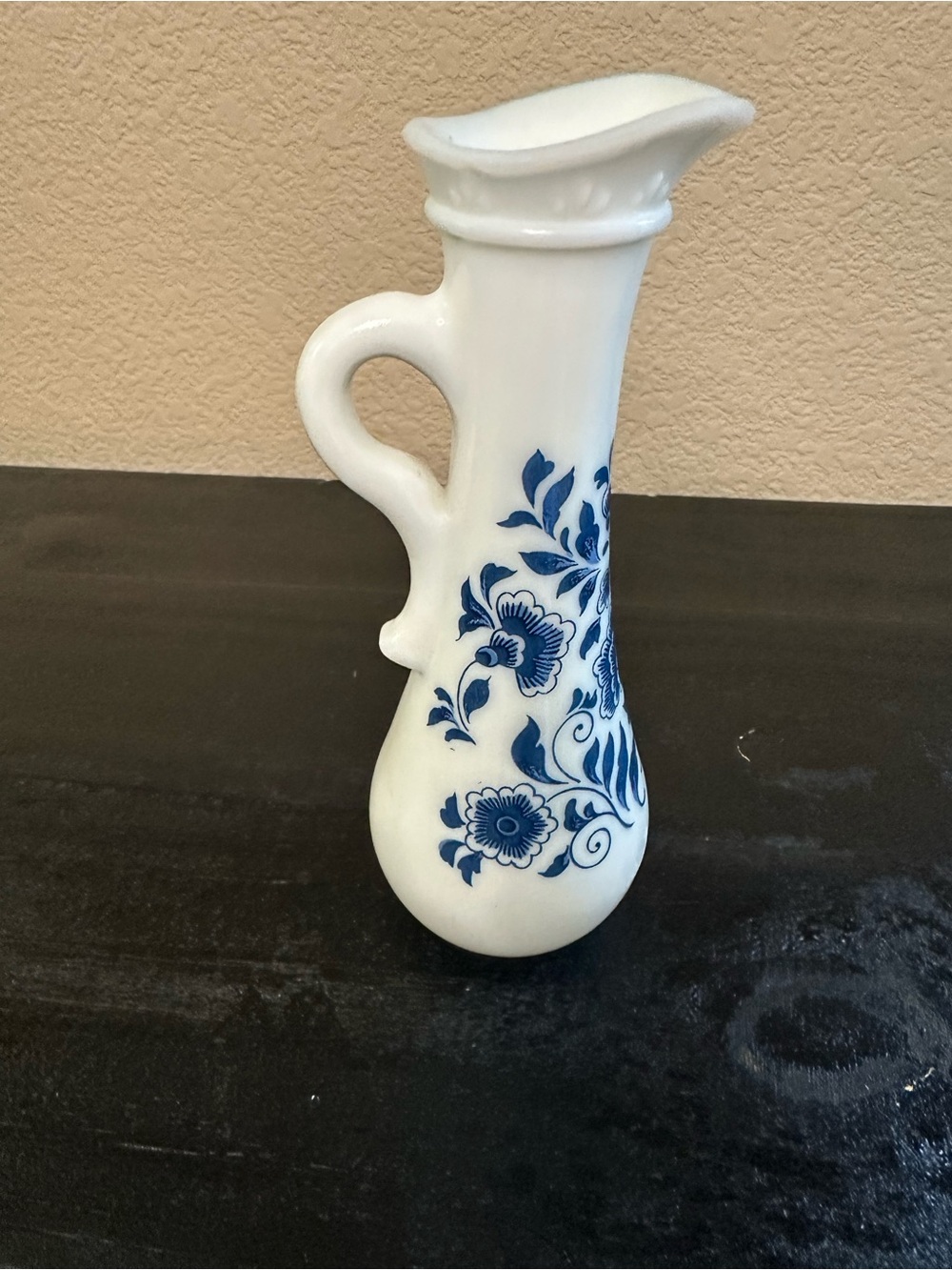 Vintage AvonMilk Glass, Delft Blue Pitcher, 8” tall